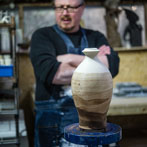 Richard Heeley at work in his pottery in Shropshire Feb 2018
